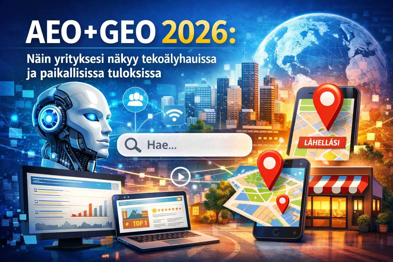 AEO + GEO 2026: Näin yrityksesi näkyy tekoälyhauissa ja paikallisissa tuloksissa
