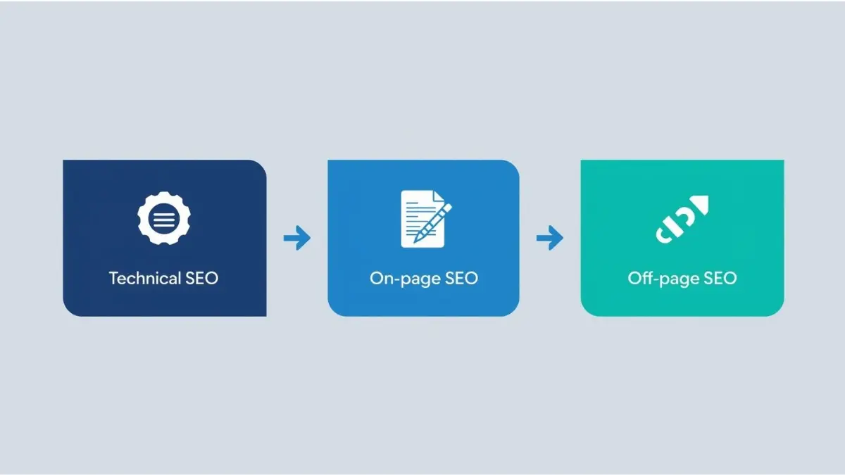Hakukoneoptimoinnin kolme osa-aluetta: tekninen SEO, sisäinen optimointi ja ulkoinen optimointi