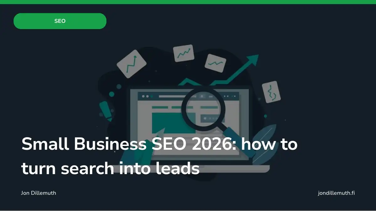 Small Business SEO 2026 guide cover with a search growth illustration and article title