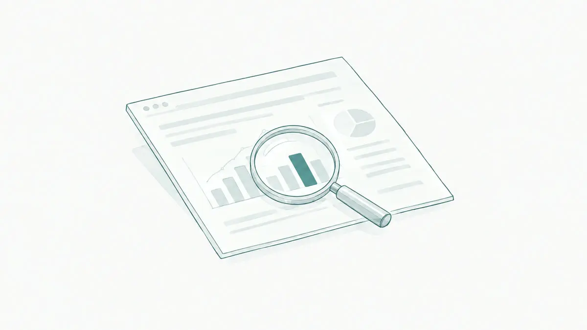 Drawing: a magnifying glass over a printed website report with petrol chart bars
