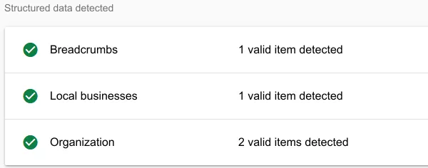 Google Rich Results Test for the jondillemuth.fi homepage: breadcrumbs, local businesses and organization, all valid