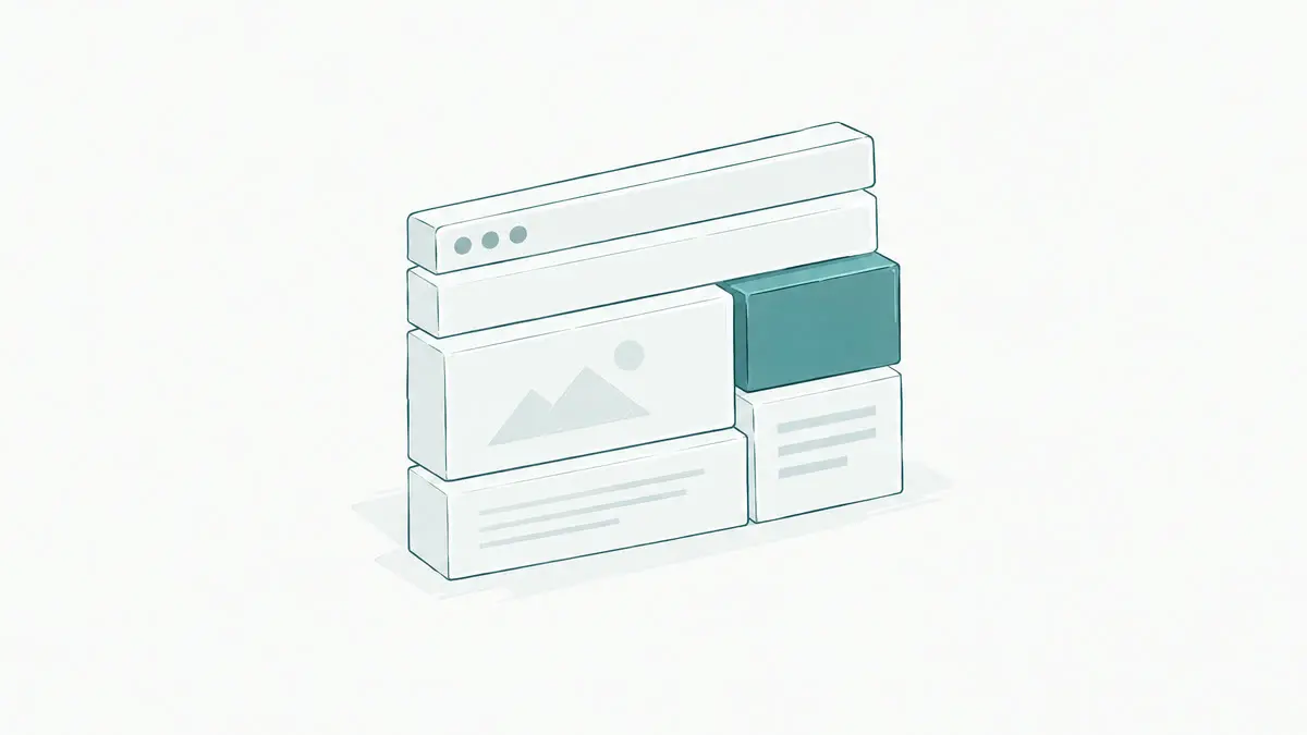Drawing: a browser window built from layout blocks, one block in petrol